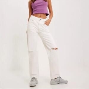 Levi's Silver Tab 90s Rigid Denim Baggy White Distressed Straight Jeans Size 30